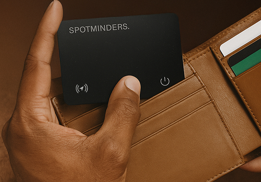Spotminders card in a leather wallet